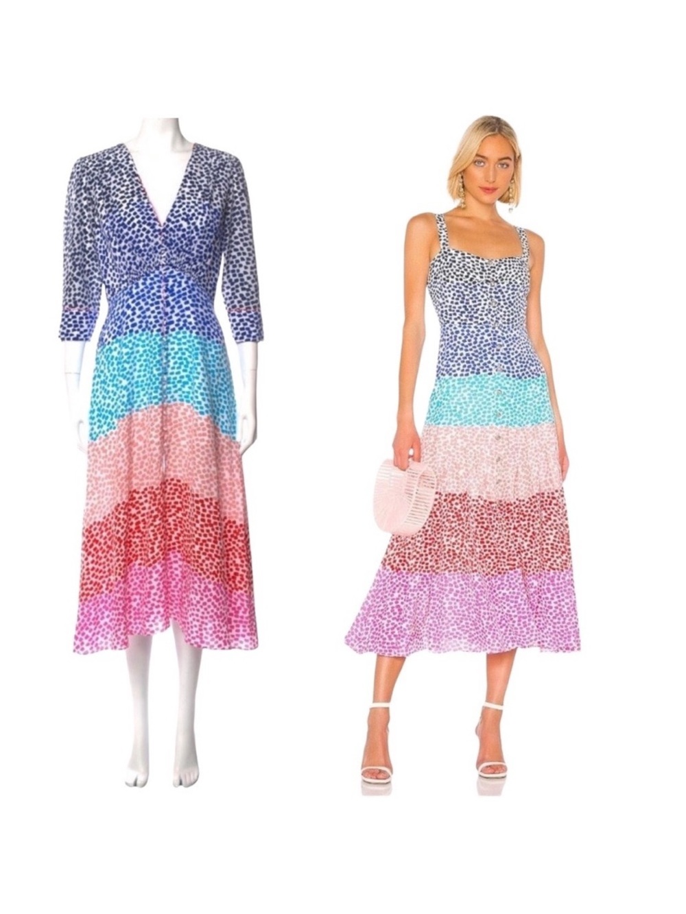 Saloni Rainbow Ombre Gradient KAREN Button Detail Silk Midi Dress